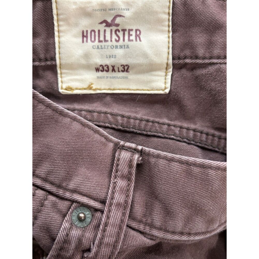 Twill Pants Mens 33x32 Brown Mauve Slim Straight Leg Five Pocket Hollister - Picture 4 of 7